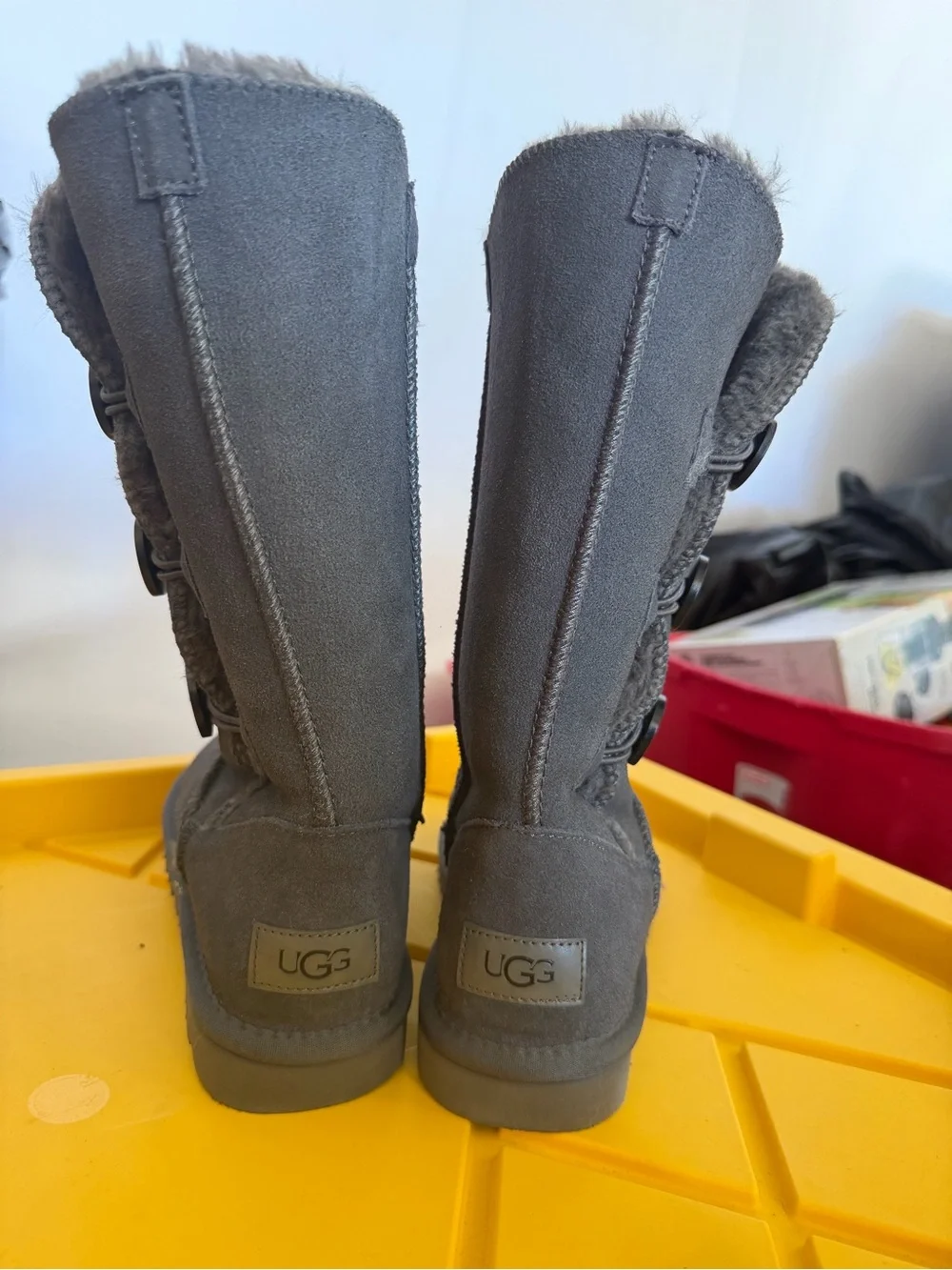 UGG Gray Plush Bailey Button Boots